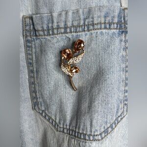 Chic Rose Gold Tone Brown Crystal Rose Bouquet Brooch Pin New Fashion Trend